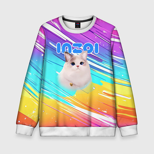 Детский свитшот Inzoi кошечка на радужном фоне / 3D-Белый – фото 1