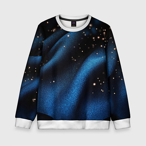 Детский свитшот Синяя волнистая текстура на черном / 3D-Белый – фото 1