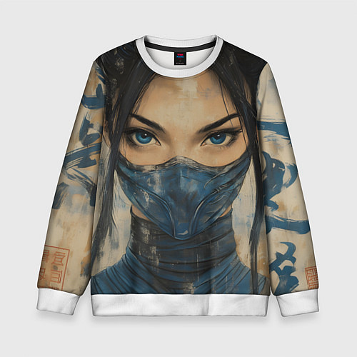 Детский свитшот Портрет Китаны - Мортал комбат / 3D-Белый – фото 1