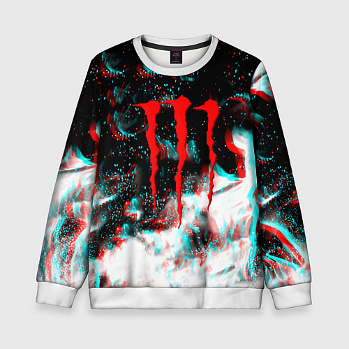 Детский свитшот Monster energy огонь глитч / 3D-Белый – фото 1