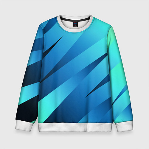 Детский свитшот Сине-голубой абстрактные полосы / 3D-Белый – фото 1