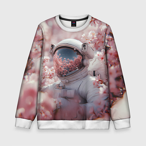Детский свитшот Космонавт в весенних листьях / 3D-Белый – фото 1
