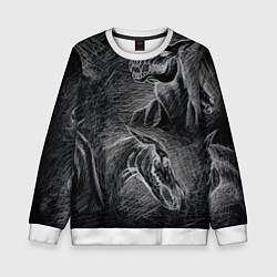 Свитшот детский Черепа лошадей - эскиз, цвет: 3D-белый