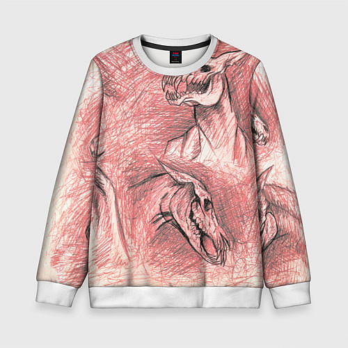 Детский свитшот Черепа лошадей - эскиз / 3D-Белый – фото 1