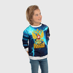 Свитшот детский Россия герб на синих молниях, цвет: 3D-белый — фото 2