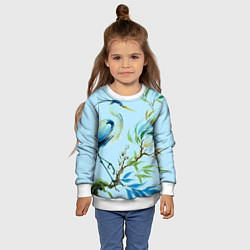 Свитшот детский Акварельная цапля у пруда, цвет: 3D-белый — фото 2