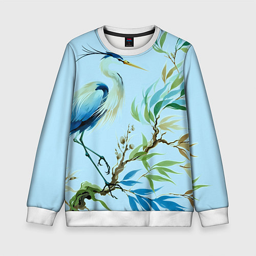 Детский свитшот Акварельная цапля у пруда / 3D-Белый – фото 1