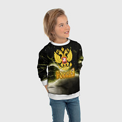 Свитшот детский Россия - герб на черно-зеленом фоне, цвет: 3D-белый — фото 2