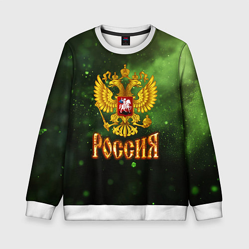 Детский свитшот Герб России на зеленом с частицами фоне / 3D-Белый – фото 1