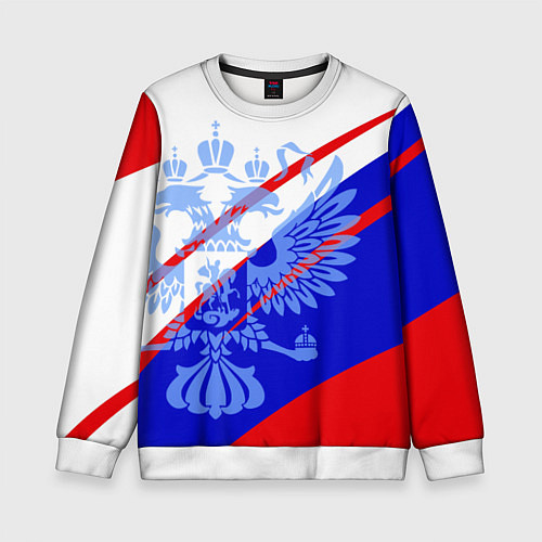 Детский свитшот Герб на фоне цветов флага бело-сине-красный / 3D-Белый – фото 1