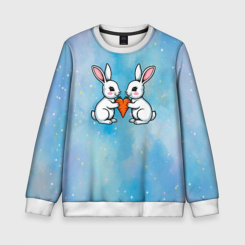 Детский свитшот Милые зайчата с морковкой / 3D-Белый – фото 1
