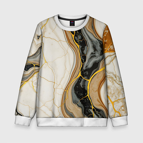 Детский свитшот Золотистые прожилки в мраморе / 3D-Белый – фото 1