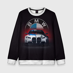 Свитшот детский BMW на красном фоне, цвет: 3D-белый