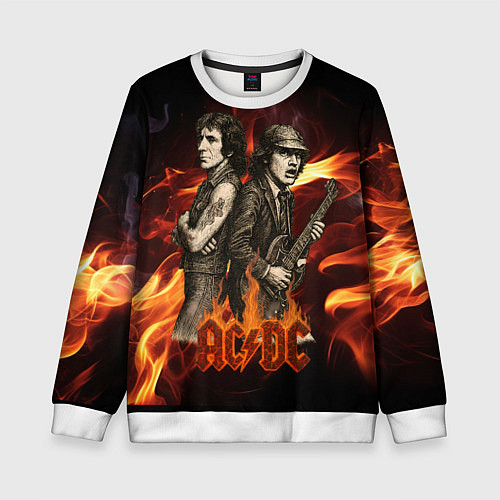 Детский свитшот ACDC на фоне огня / 3D-Белый – фото 1