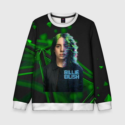 Детский свитшот Билли Айлиш глитч стиль / 3D-Белый – фото 1