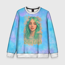 Свитшот детский Билли Айлиш с зелеными волосами, цвет: 3D-белый