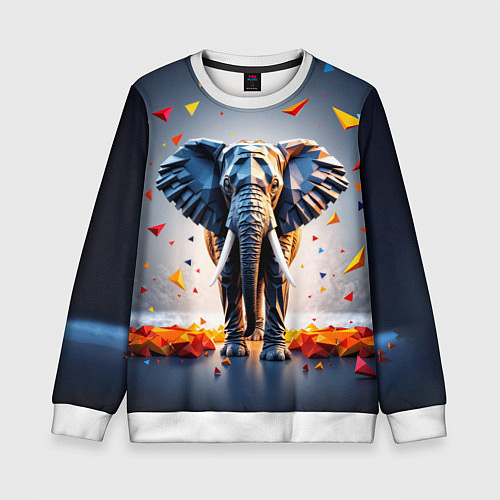 Детский свитшот Геометрический слон и цветные полигоны / 3D-Белый – фото 1