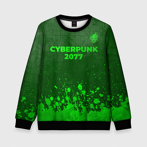 Детский свитшот Cyberpunk 2077 - green gradient посередине / 3D-Черный – фото 1