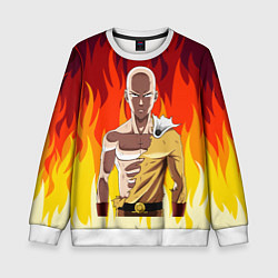 Свитшот детский Saitama in fire, цвет: 3D-белый