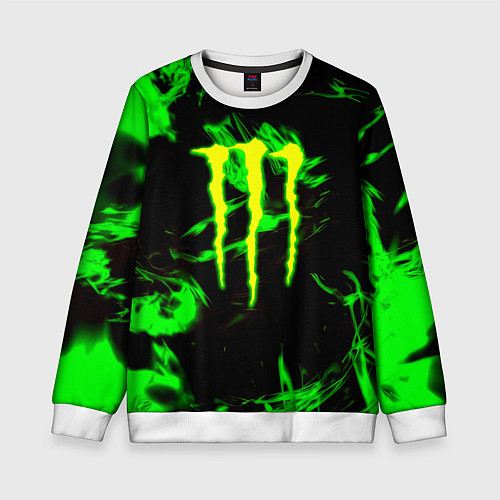 Детский свитшот Monster energy кислотное лого огонь / 3D-Белый – фото 1