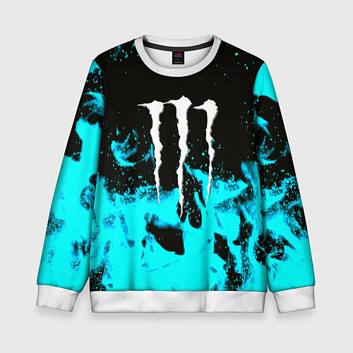 Детский свитшот Monster energy голубой огонь / 3D-Белый – фото 1