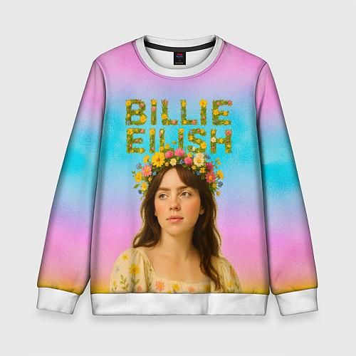 Детский свитшот Билли Айлиш с цветочным венком на голове / 3D-Белый – фото 1