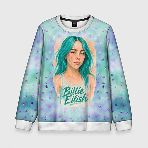 Детский свитшот Билли Айлиш бирюзовые волосы / 3D-Белый – фото 1