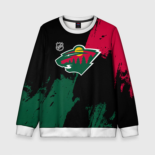 Детский свитшот Миннесота Уайлд - брызги краски / 3D-Белый – фото 1