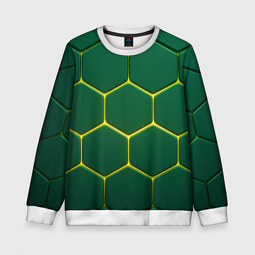 Детский свитшот Зеленые плиты с желтым светом / 3D-Белый – фото 1