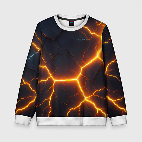 Детский свитшот Молнии и черные объемные плиты / 3D-Белый – фото 1