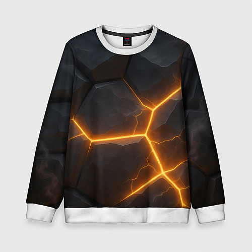 Детский свитшот Черные плиты с оранжевой молнией / 3D-Белый – фото 1