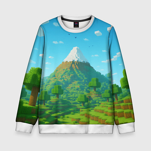 Детский свитшот Пейзаж Minecraft с горой со снежной шапкой / 3D-Белый – фото 1
