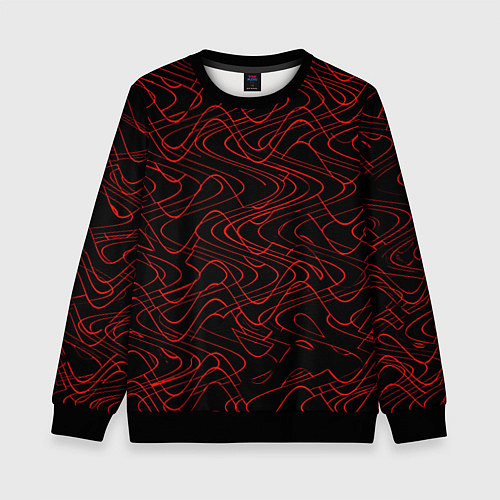 Детский свитшот Чёрный с красными волнистыми линиями абстракция / 3D-Черный – фото 1