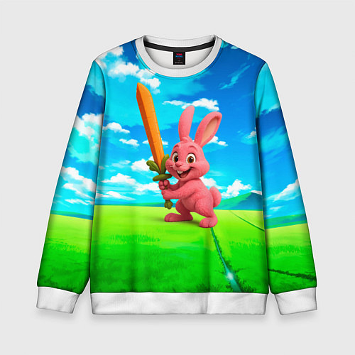 Детский свитшот Розовый заяц с мечом из морковки / 3D-Белый – фото 1