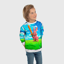 Свитшот детский Розовый заяц с мечом из морковки, цвет: 3D-белый — фото 2