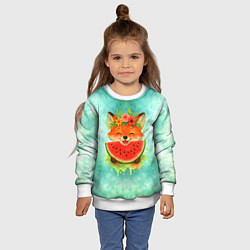 Свитшот детский Веселая лисичка ест арбуз, цвет: 3D-белый — фото 2