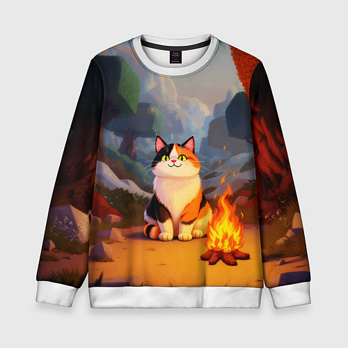 Детский свитшот Котик в кубическом мире / 3D-Белый – фото 1