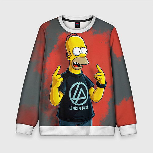 Детский свитшот Гомер в футболке Linkin Park / 3D-Белый – фото 1
