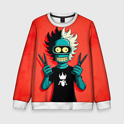 Свитшот детский Бендер в образе рокера и парикмахера, цвет: 3D-белый