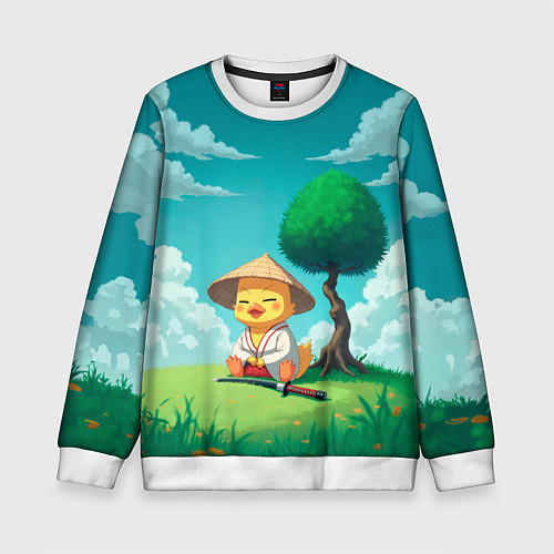 Детский свитшот Уточка в кимоно под миниатюрным деревом / 3D-Белый – фото 1