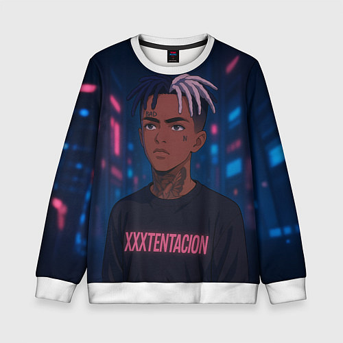Детский свитшот XXXTentacion - Неоновый аниме арт / 3D-Белый – фото 1