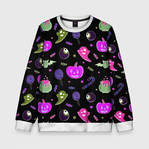 Детский свитшот Halloween pink black pumpkin / 3D-Белый – фото 1