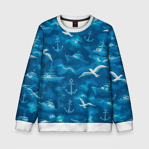 Детский свитшот Морской камуфляж акварелью / 3D-Белый – фото 1