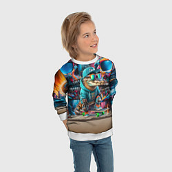 Свитшот детский Крокодилёныш крутой скейтбордист - киберпанк, цвет: 3D-белый — фото 2
