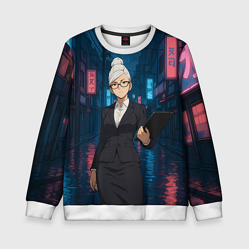 Детский свитшот Dandadan Seiko в городе с планшетом / 3D-Белый – фото 1