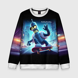 Свитшот детский Bender is a skateboarder in neon street - ai art, цвет: 3D-белый