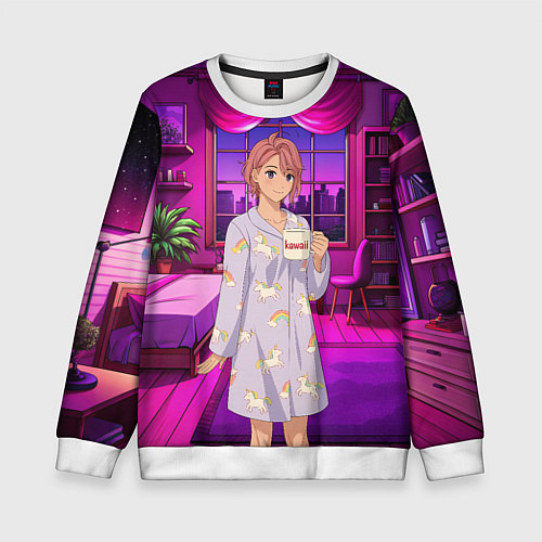 Детский свитшот Дандадан Сиратори Айра с кофе / 3D-Белый – фото 1