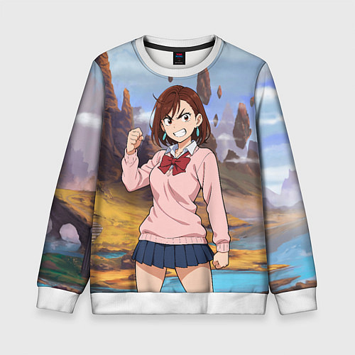 Детский свитшот Сиратори Айра злая - Дандадан / 3D-Белый – фото 1