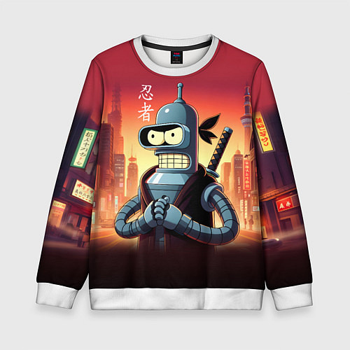 Детский свитшот Крутой ниндзя Бендер в ночном городе / 3D-Белый – фото 1