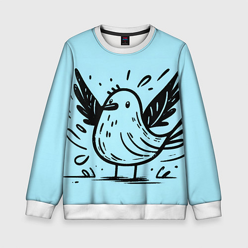 Детский свитшот Чайка в стиле скетча / 3D-Белый – фото 1